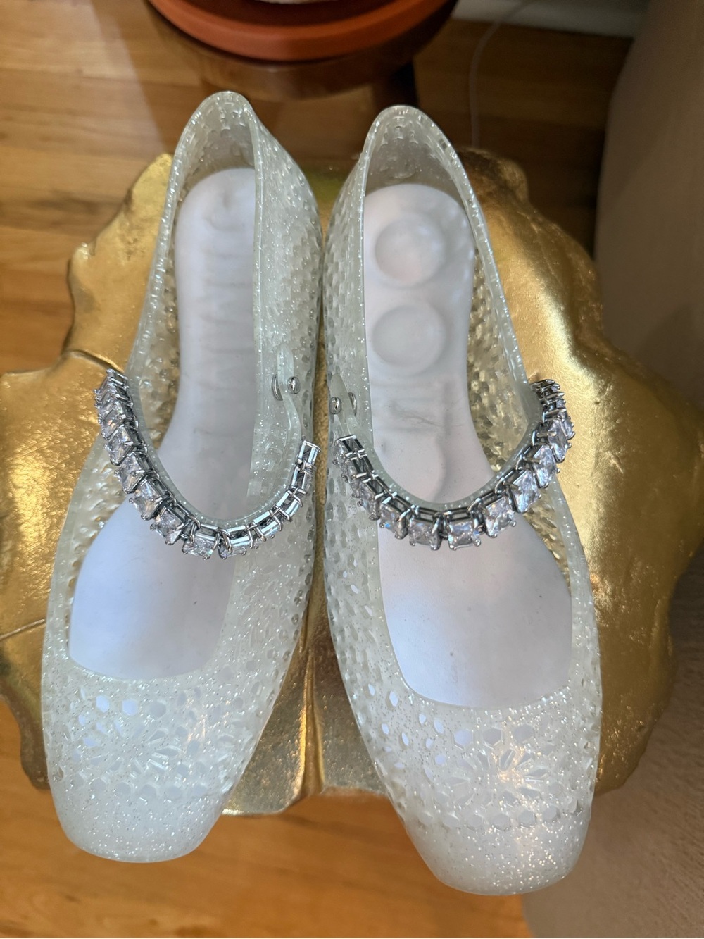 Jimmy Choo Ivory Crystal-Strap Jelly Flats